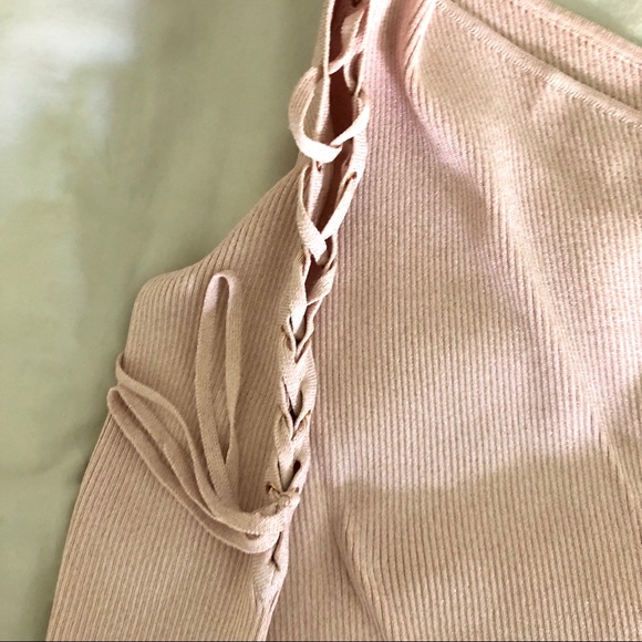 NEW! Scripted One Shoulder Lace-up Sweater, S - Picture 6 of 8